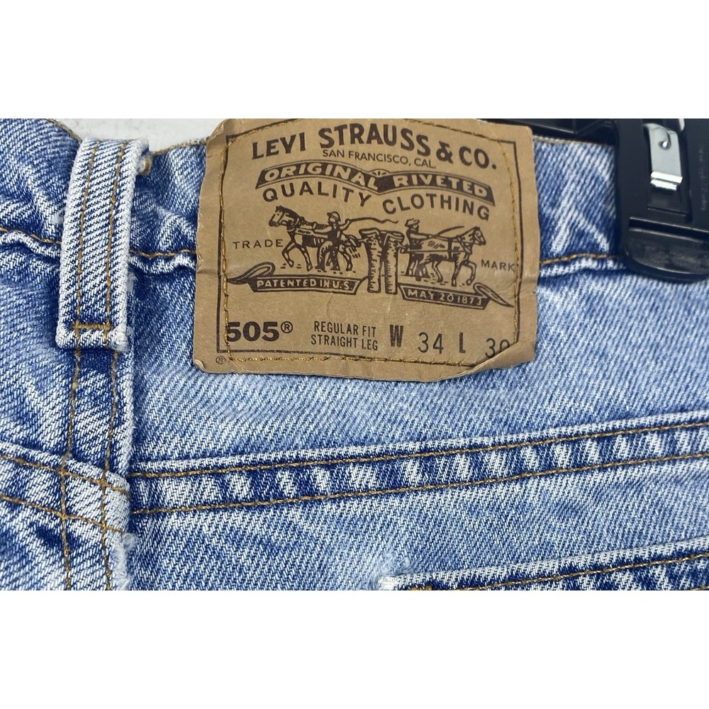 Vintage Men's Levi's 505 Jeans Regular Fit Straight Leg 34x30 Made in USA 90's - Picture 6 of 9
